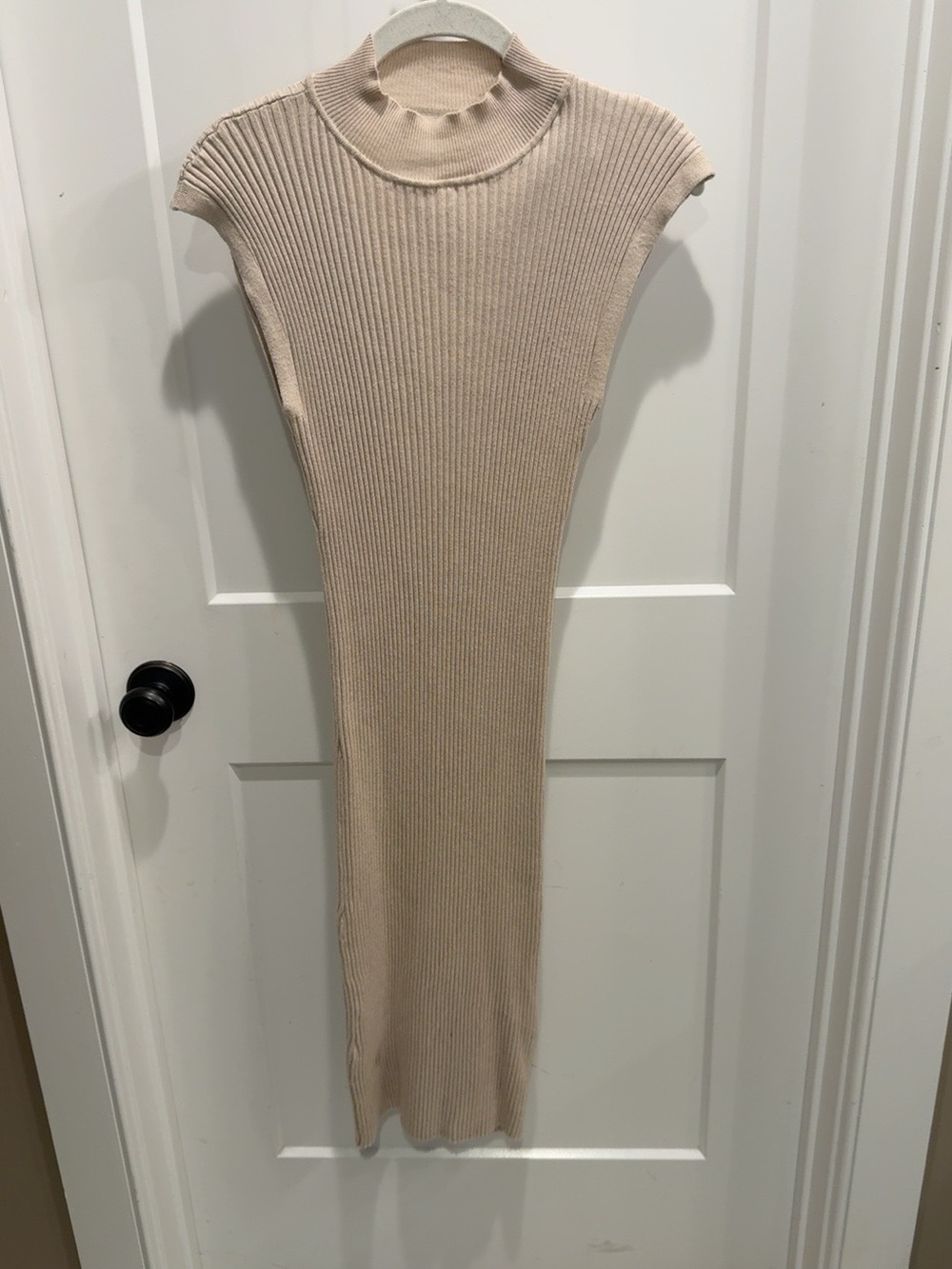 Pink Rose Beige Ribbed Knit Sleeveless Midi Dress
